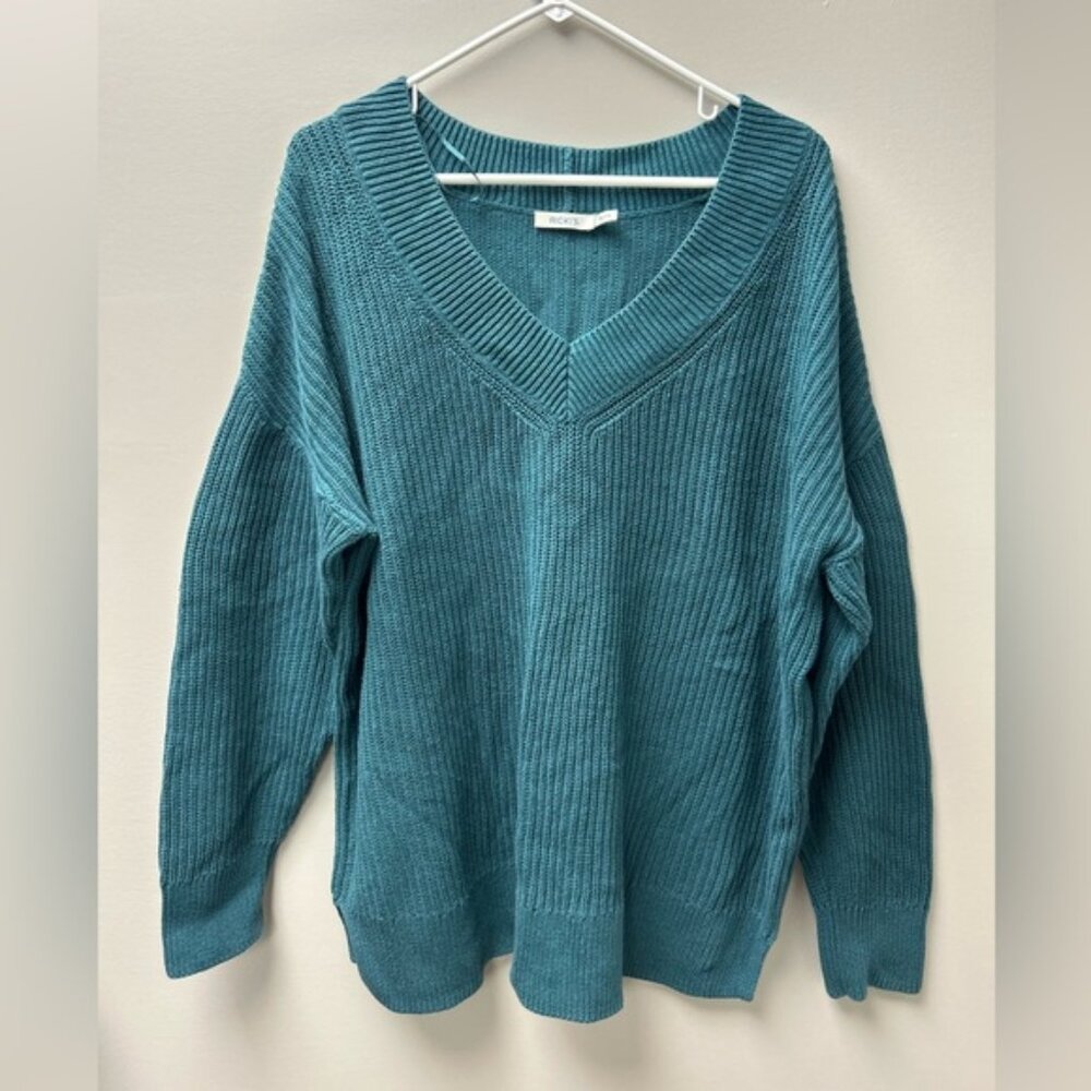 Ricki’s Women’s Teal Knit V-Neck Cotton Sweater